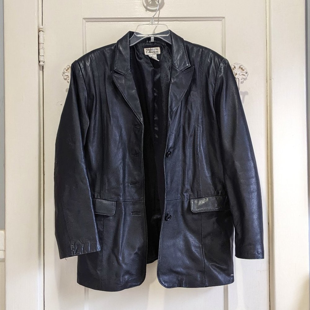 Vintage Oversized Black Leather Blazer
